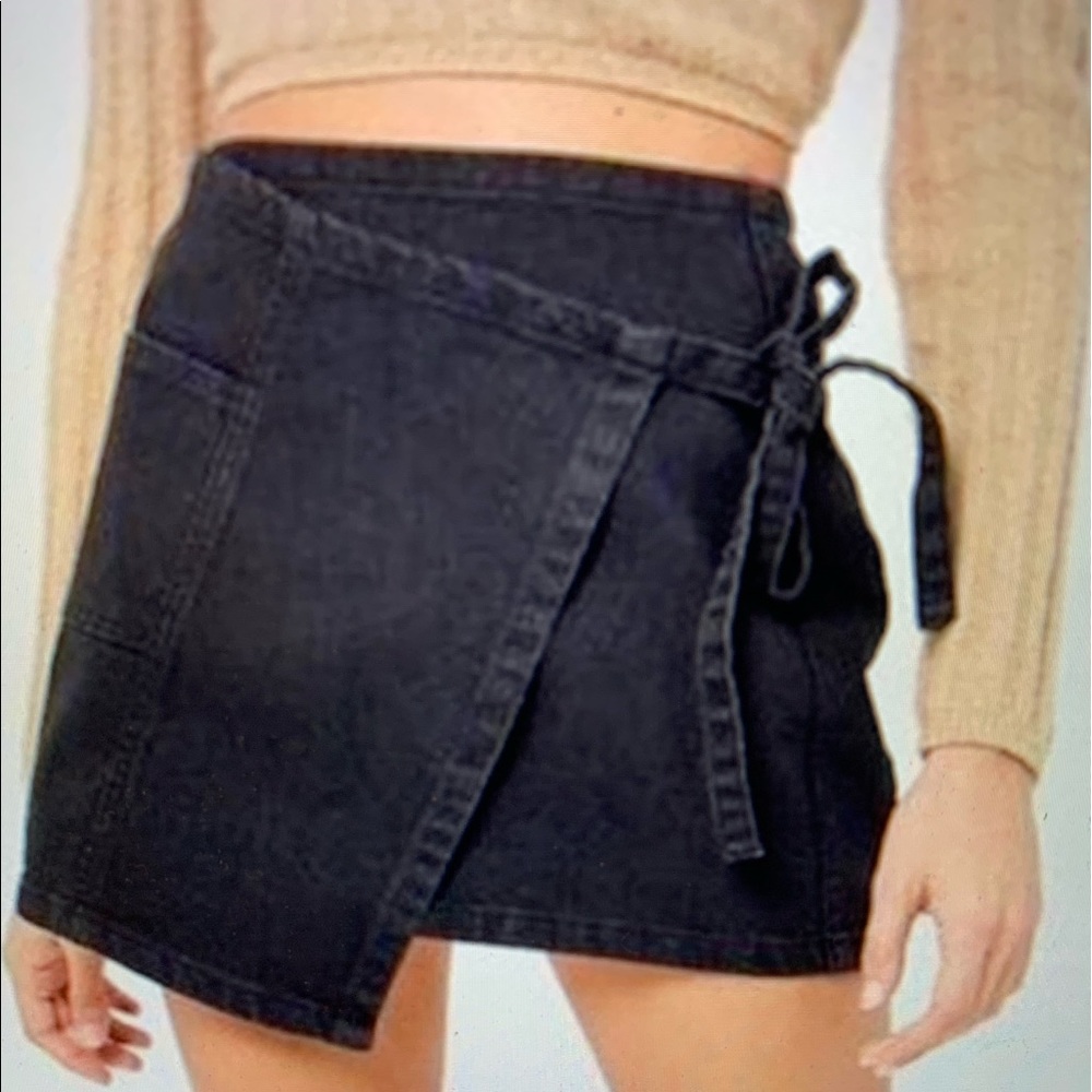 Urban Outfitters Black Denim Wrap Tie Skirt